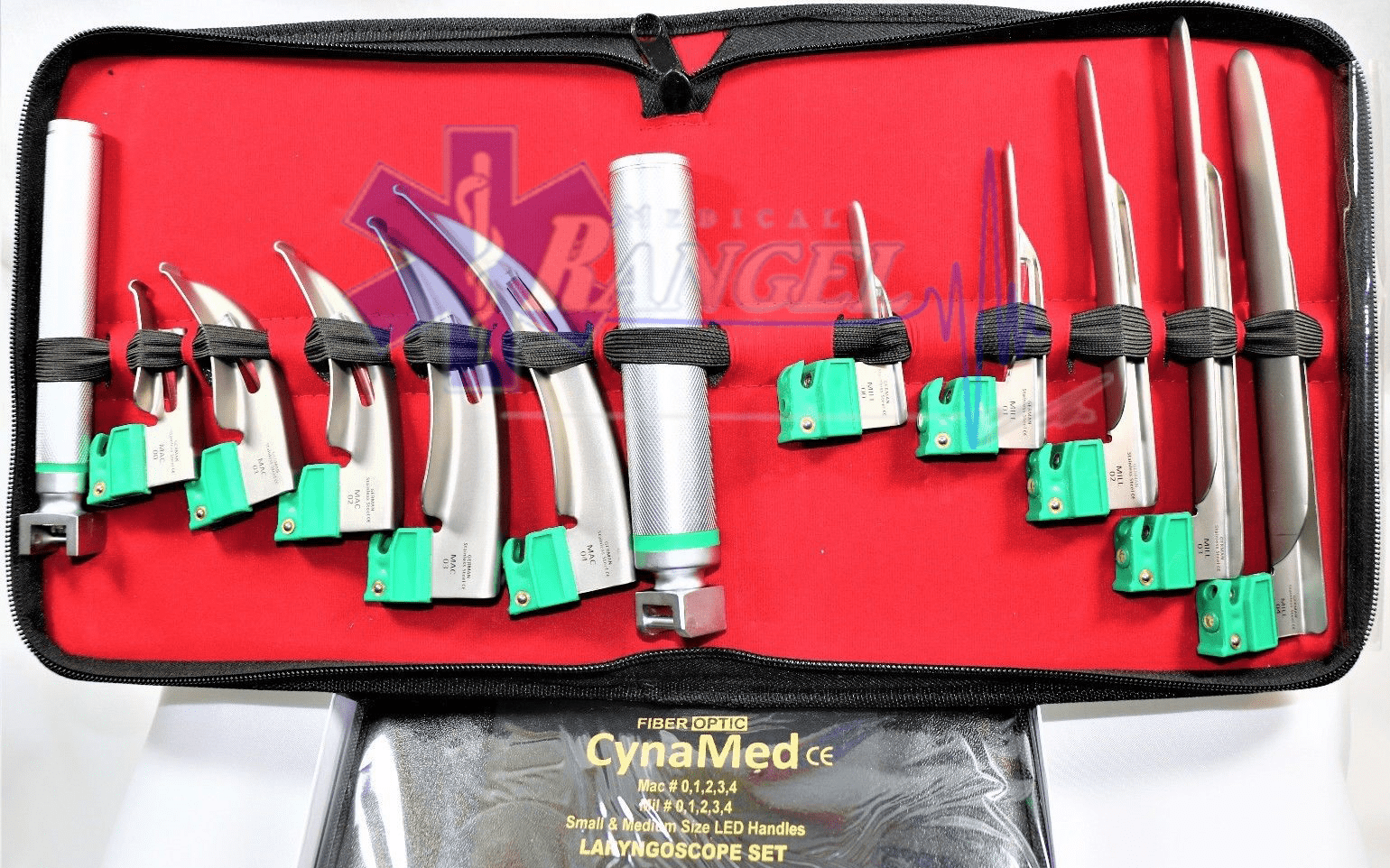 LARINGOSCOPIO SET 12 PZS. 5 HOJAS MAC, 5 HOJAS MILLER Y 2 MANGOS FIBRA ÓPTICA
