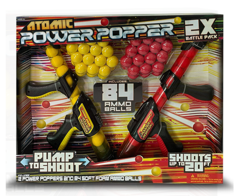 Hog Wild Atomic Power Popper Battle Pack - Paquete de Pistolas/Lanzadores de espuma de fuego rápido - Dispara hasta 8 bolas de espuma cada uno - 2 jugadores - 4+ Nuevo