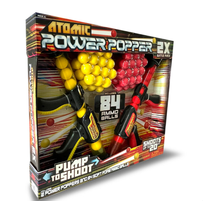 Hog Wild Atomic Power Popper Battle Pack - Paquete de Pistolas/Lanzadores de espuma de fuego rápido - Dispara hasta 8 bolas de espuma cada uno - 2 jugadores - 4+ Nuevo