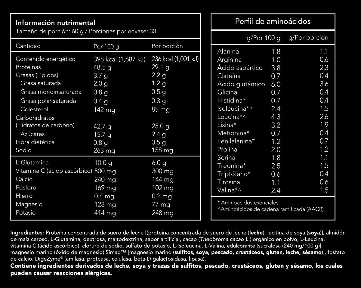 Colación con proteína RC90, con Glutamina y Vitamina C, 30 porciones, Sabor chocolate, 1.8kg
