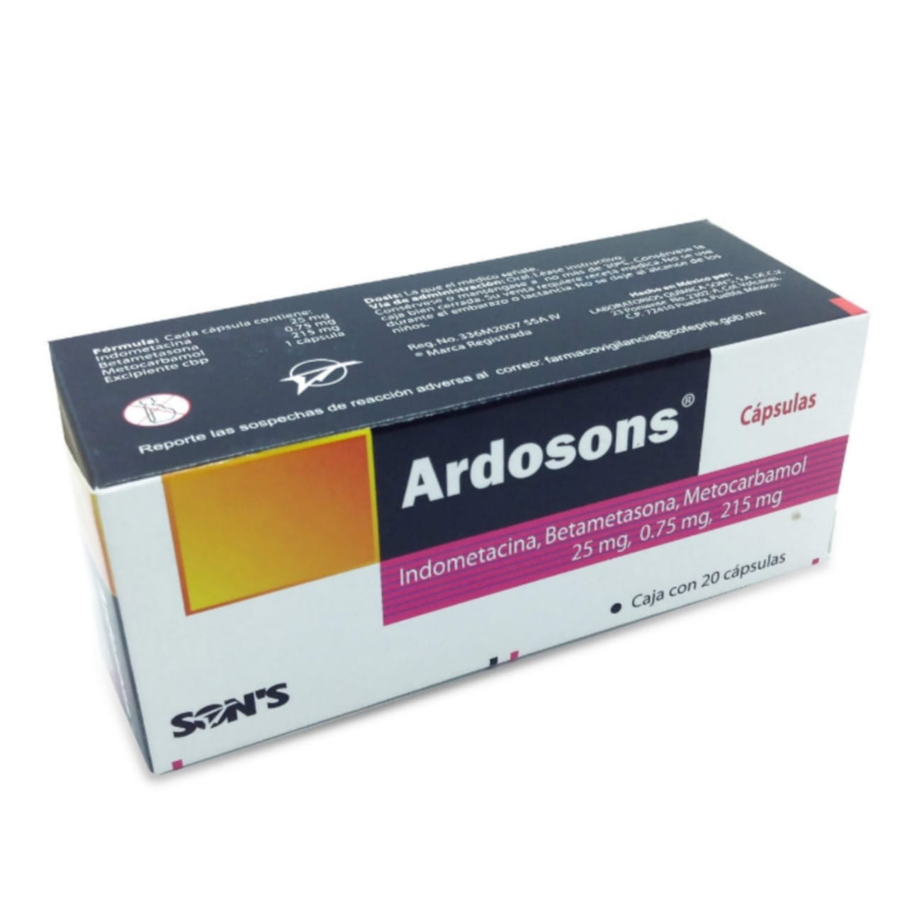 Ardosons, Indometacina, Metorcarbamol, 25mg,0.75mg,215mg Con 20 Cápsulas