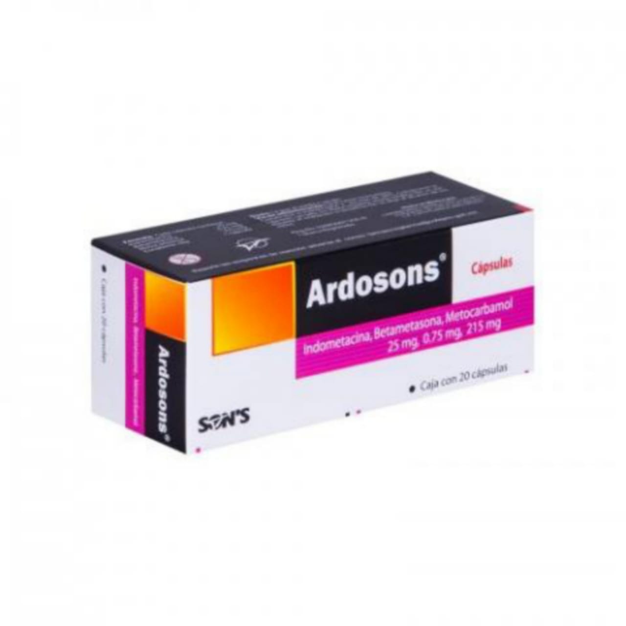 Ardosons, Indometacina, Metorcarbamol, 25mg,0.75mg,215mg Con 20 Cápsulas