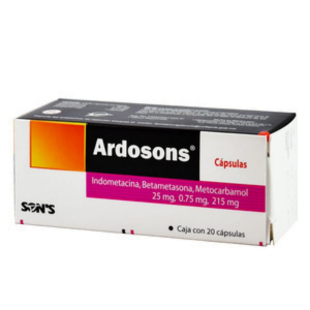 Ardosons, Indometacina, Metorcarbamol, 25mg,0.75mg,215mg Con 20 Cápsulas