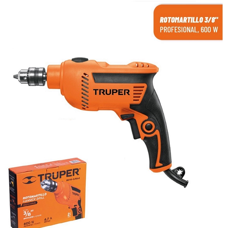 Rotomartillo-Taladro  3/8", profesional, 600 W,velocidad reversible ROTO-3/8A4 TRUPER 