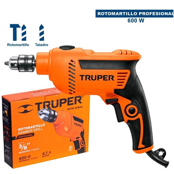 Rotomartillo-Taladro  3/8", profesional, 600 W,velocidad reversible ROTO-3/8A4 TRUPER 