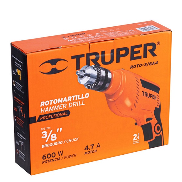 Rotomartillo-Taladro  3/8", profesional, 600 W,velocidad reversible ROTO-3/8A4 TRUPER 