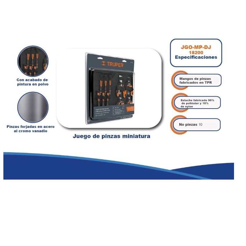 Juego de Pinzas Comfort Grip 10 Pzas Electricista Puntas Plana de Cruz de corte diagonal Tenaza Desarmador de Joyeros Truper J60-MP-DJ 