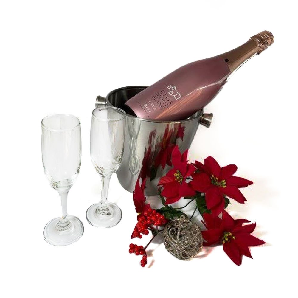 Arcon vino Clos Montblanc rose Premium + hielera de acero inoxidable con copas flauta