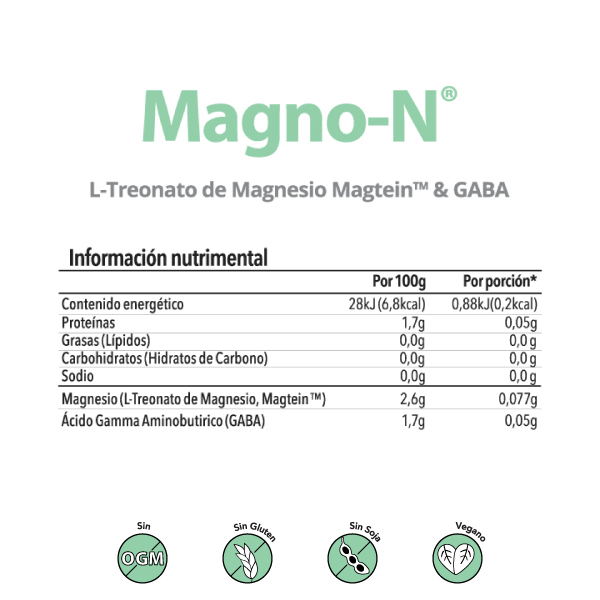 Magnesio y GABA en polvo 180 g sabor Mora Magno-N