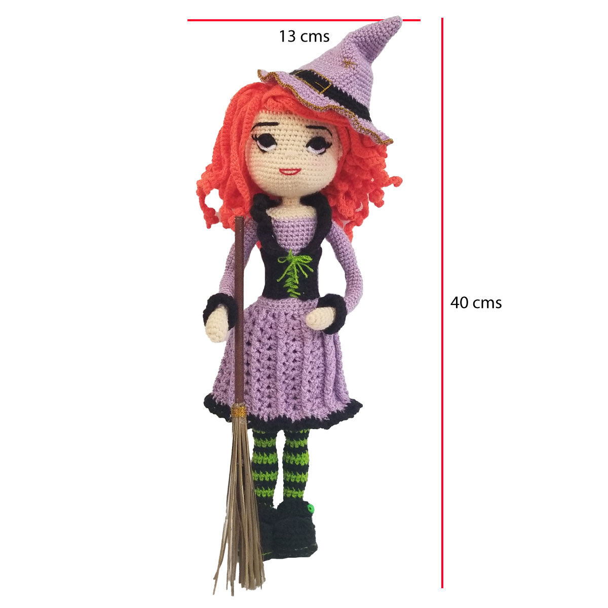 Hermosa Brujita Halloween Amigurumi con ropa 40 x 13 cms