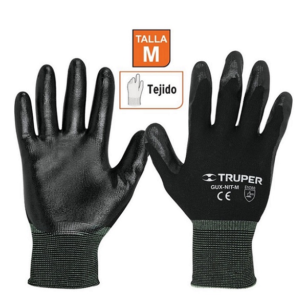 Guantes de seguridad Usos Generales-Mecánica, de nylon recubiertos de nitrilo,Talla M ,multi usos GU-122 TRUPER