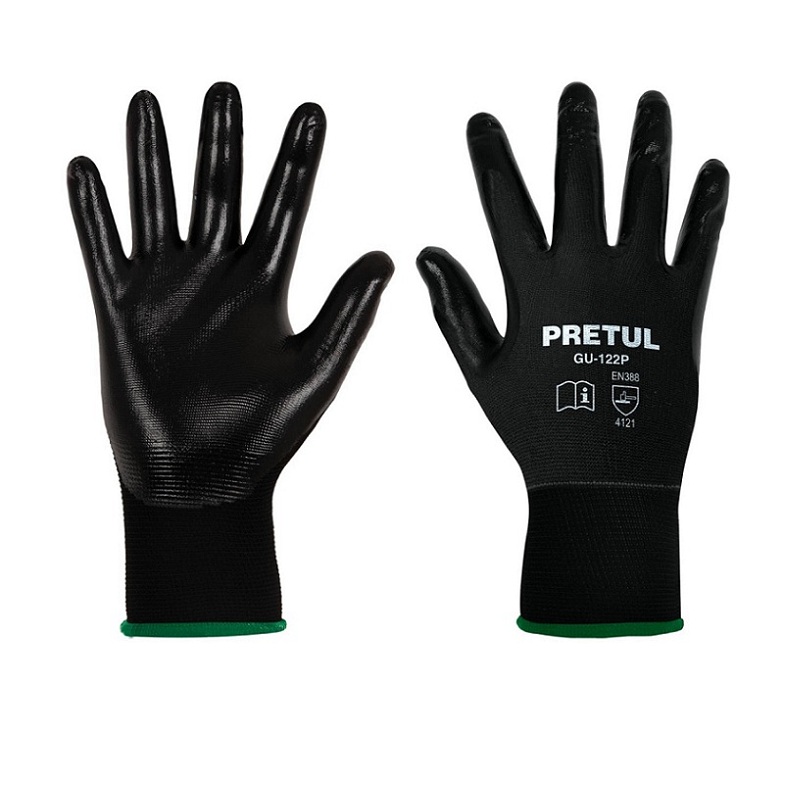Guantes de seguridad Antiderrapantes Mecánica -Mantenimiento-Construcción fabricado de nylon , Talla Grande ,GU-123P  Pretul