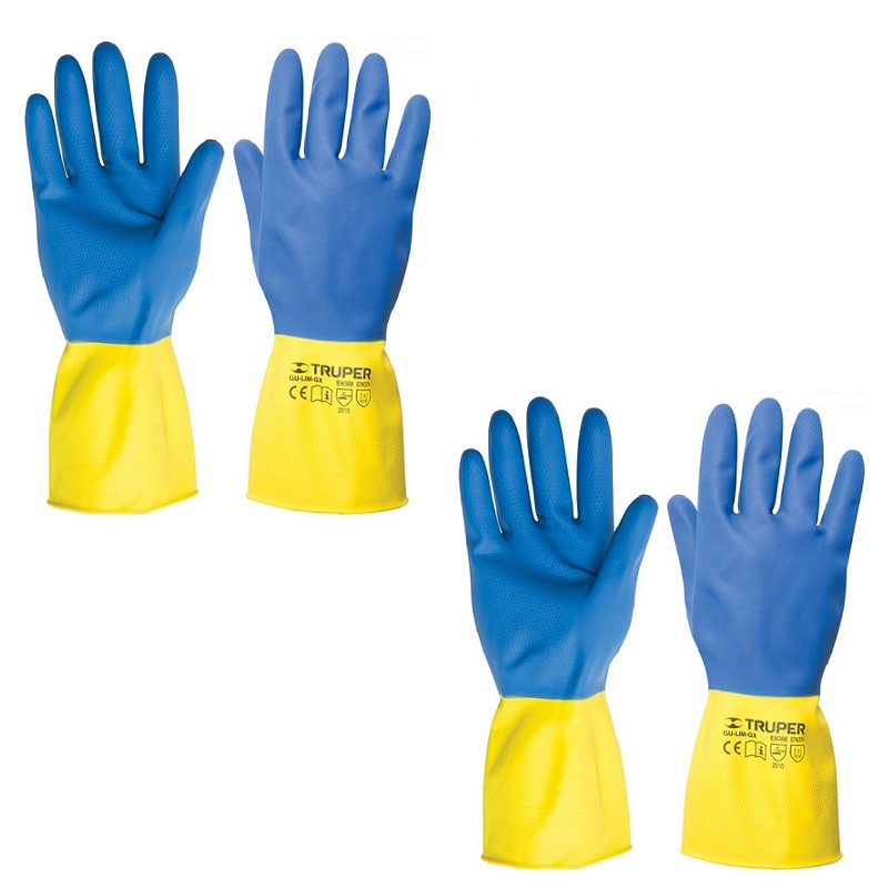 Guantes Medianos de látex reforzados Neopreno ( 2 PARES ) ,Uso Domestico Limpieza casa y Manejo de Productos Químicos TRUPER