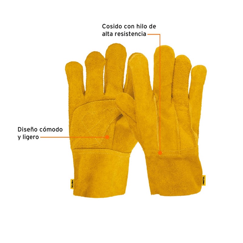 Guantes de Carnaza cortos, de Construcción Seguridad -Uso industrial-Manejo de Herramientas Carga y descarga GU-225 Pretul