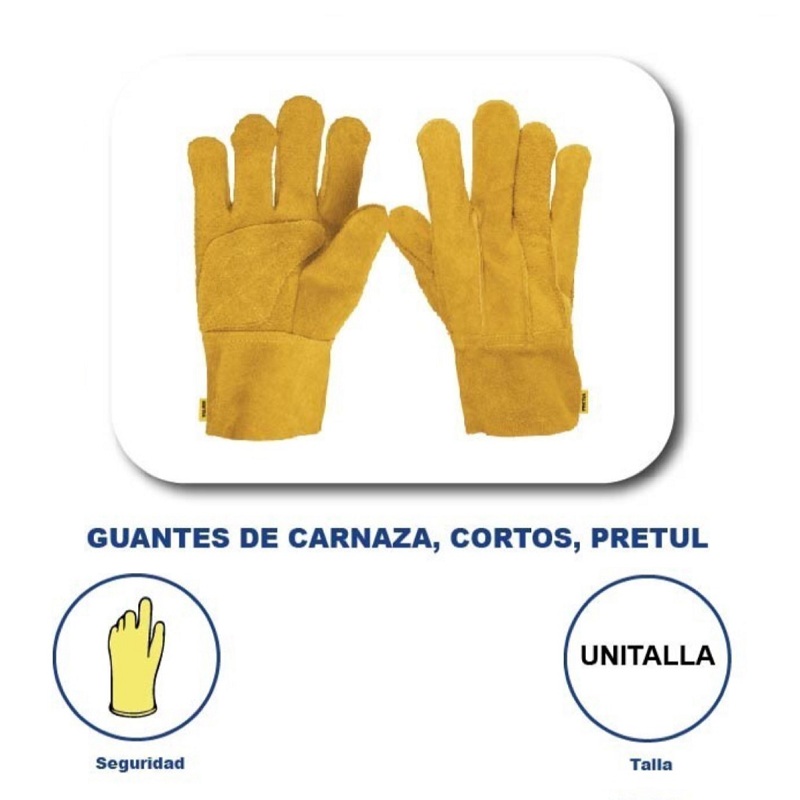 Guantes de Carnaza cortos, de Construcción Seguridad -Uso industrial-Manejo de Herramientas Carga y descarga GU-225 Pretul