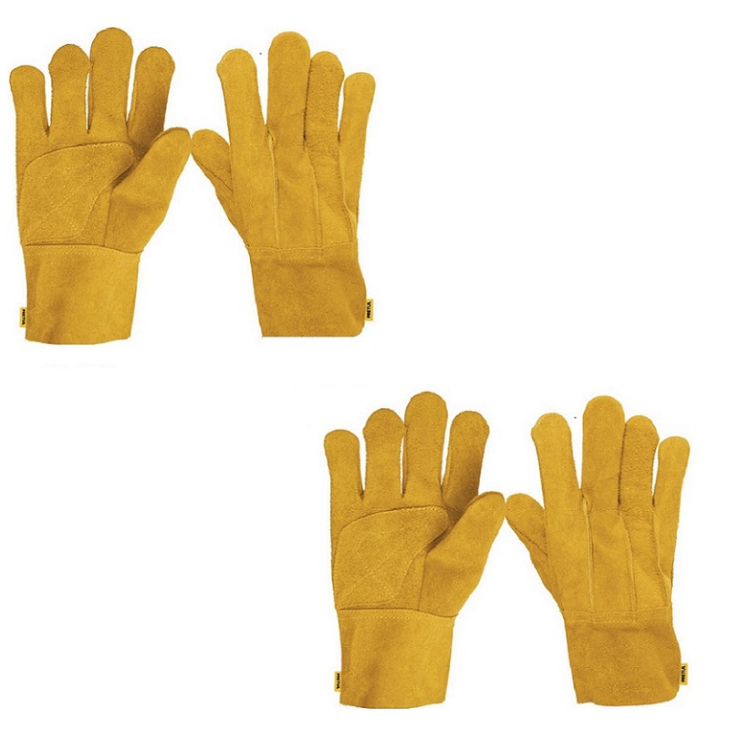 Guantes de Carnaza cortos,(2 PARES) Construcción Seguridad -Uso industrial-Manejo de Herramientas Carga y descarga GU-225 Pretul