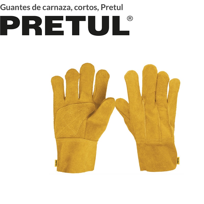 Guantes de Carnaza cortos,(2 PARES) Construcción Seguridad -Uso industrial-Manejo de Herramientas Carga y descarga GU-225 Pretul