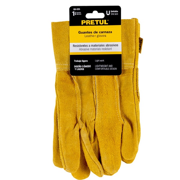 Guantes de Carnaza cortos,(2 PARES) Construcción Seguridad -Uso industrial-Manejo de Herramientas Carga y descarga GU-225 Pretul