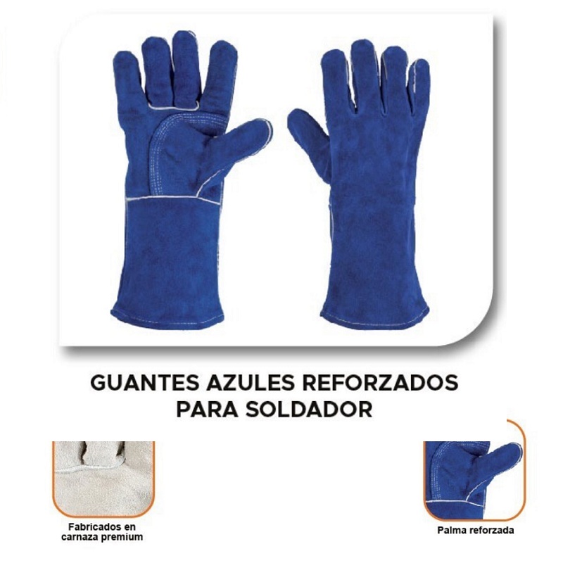 Guantes Reforzados Largos para soldador Mayor protección -Seguridad Azul GU-515 TRUPER 