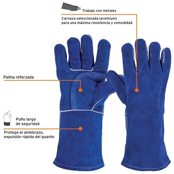 Guantes Reforzados Largos para soldador Mayor protección -Seguridad Azul GU-515 TRUPER 
