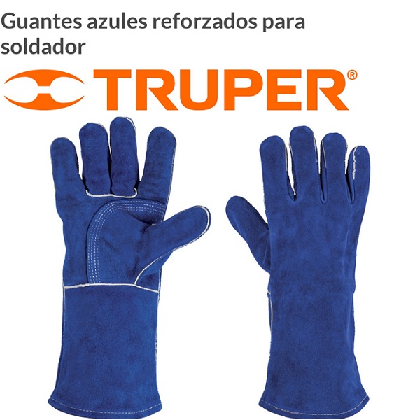 Guantes Reforzados Largos para soldador Mayor protección -Seguridad Azul GU-515 TRUPER 