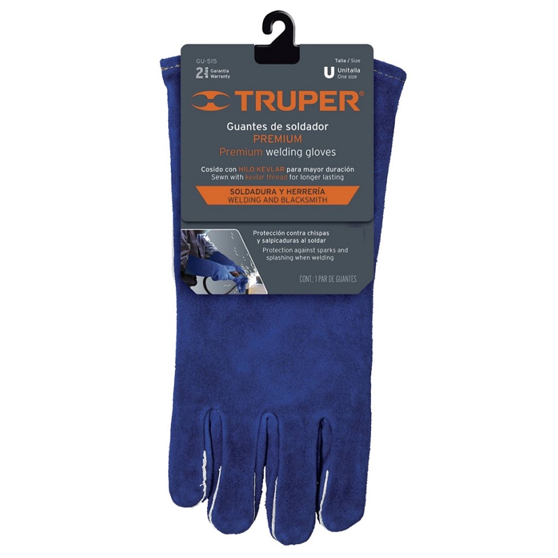Guantes Reforzados Largos para soldador Mayor protección -Seguridad Azul GU-515 TRUPER 