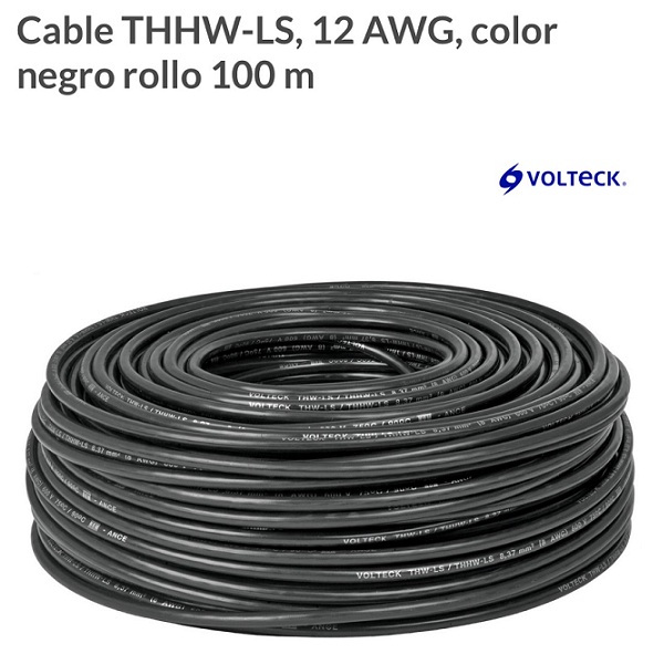 Cable Eléctrico THHW-LS, 12 AWG, color negro rollo de 100 m para cableado de iluminación, contactos de casa CAB-12N VOLTECK