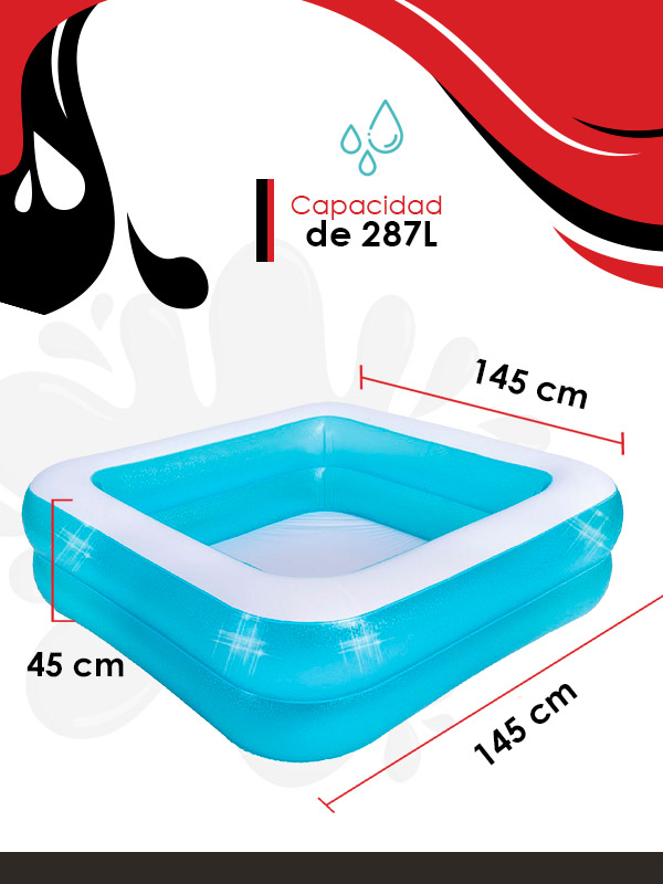 Alberca Inflable Cuadrada Sunclub 2 Aros 145cmx45cm