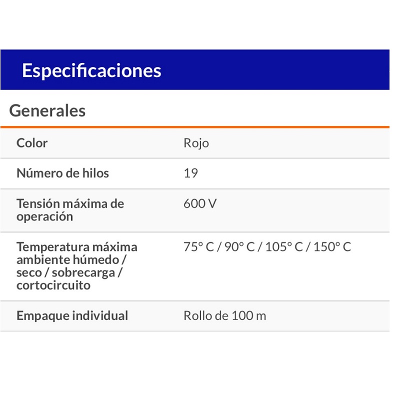 Cable Eléctrico THHW-LS, 10 AWG, color rojo (activo)rollo 100 m Instalaciones eléctricas -iluminación  CAB-10R VOLTECK 