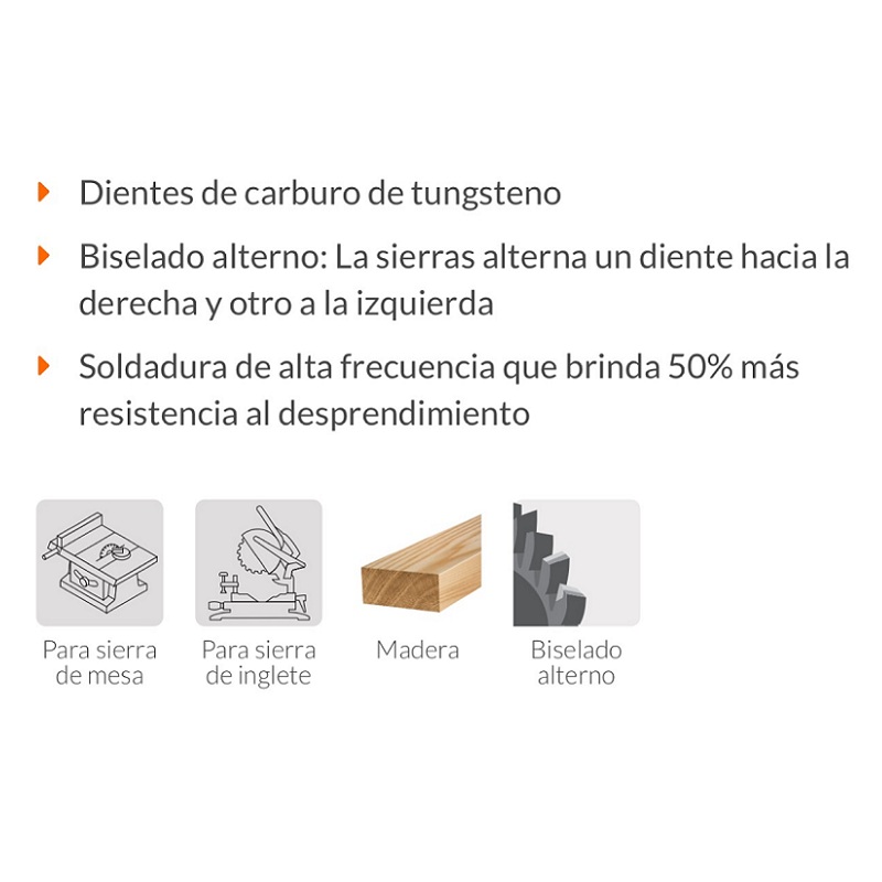 Disco sierra p/madera diámetro de  10", 40 dientes, centro 1" para sierra de mesa ST-1040E TRUPER