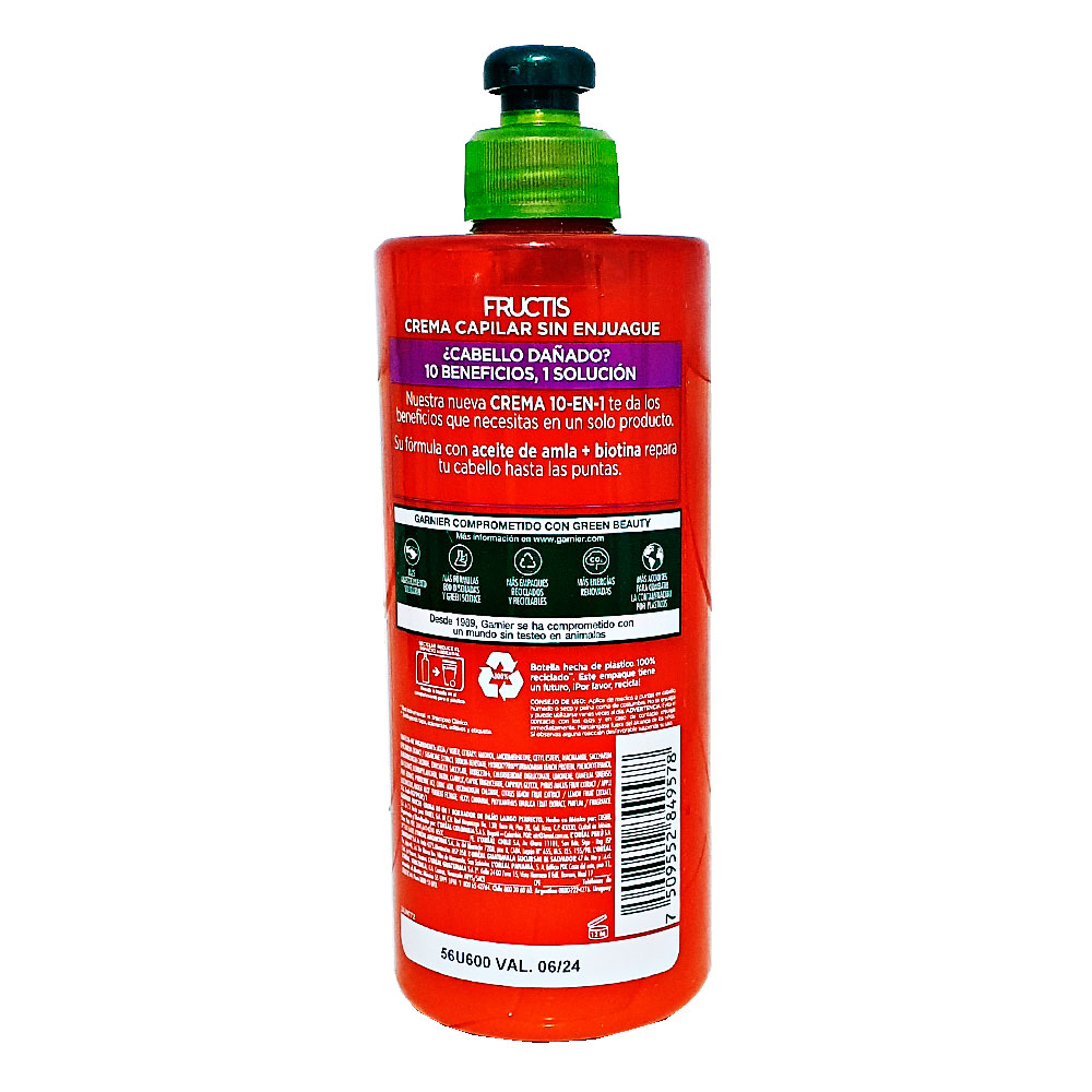 Fructis Crema 10 En 1 Borrador De Daño Cabello Dañado 300ml