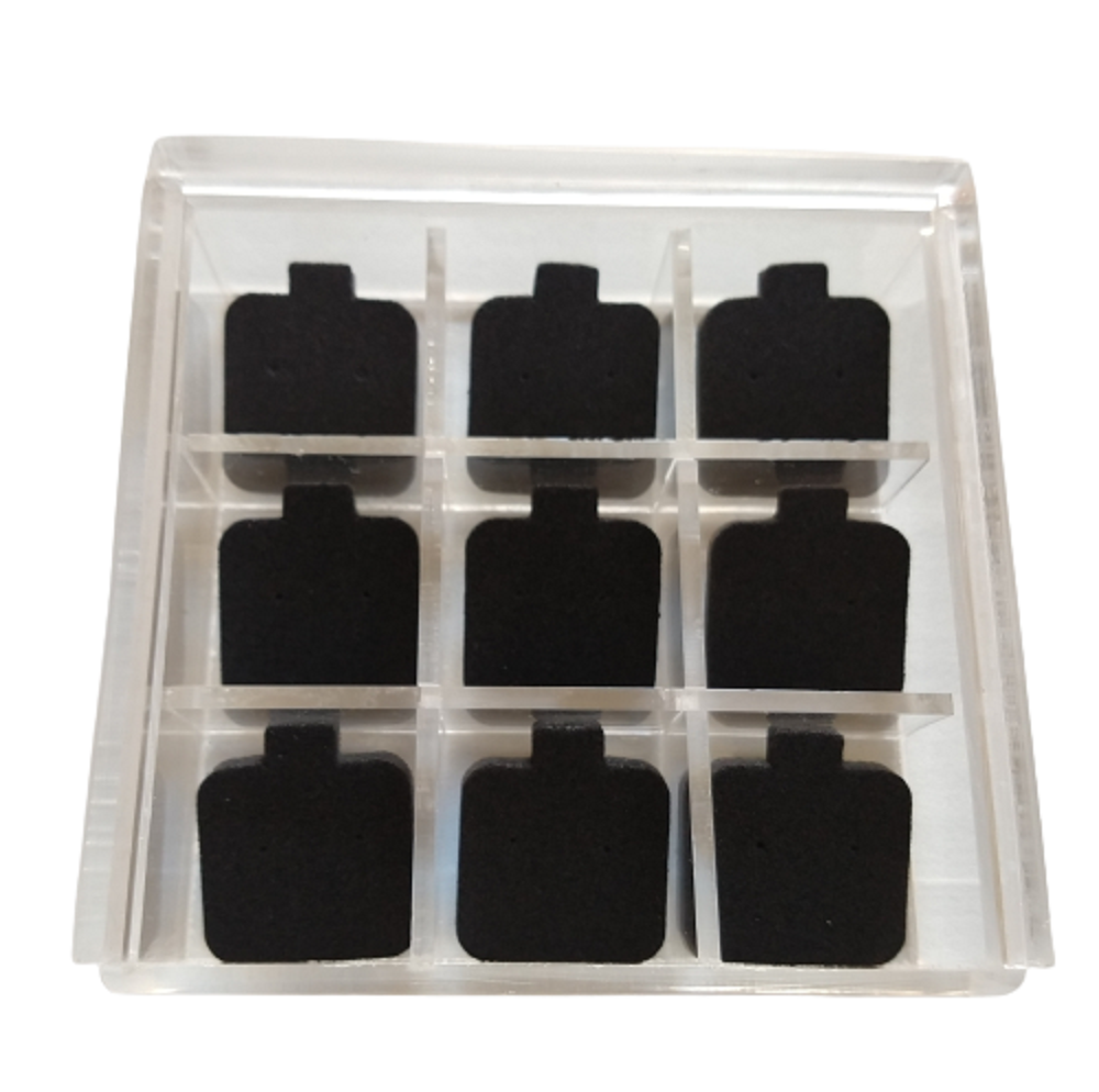 Caja de Acrilico para aretes mini 9 divisiones (con almohadillas blancas y negras ) de regalo