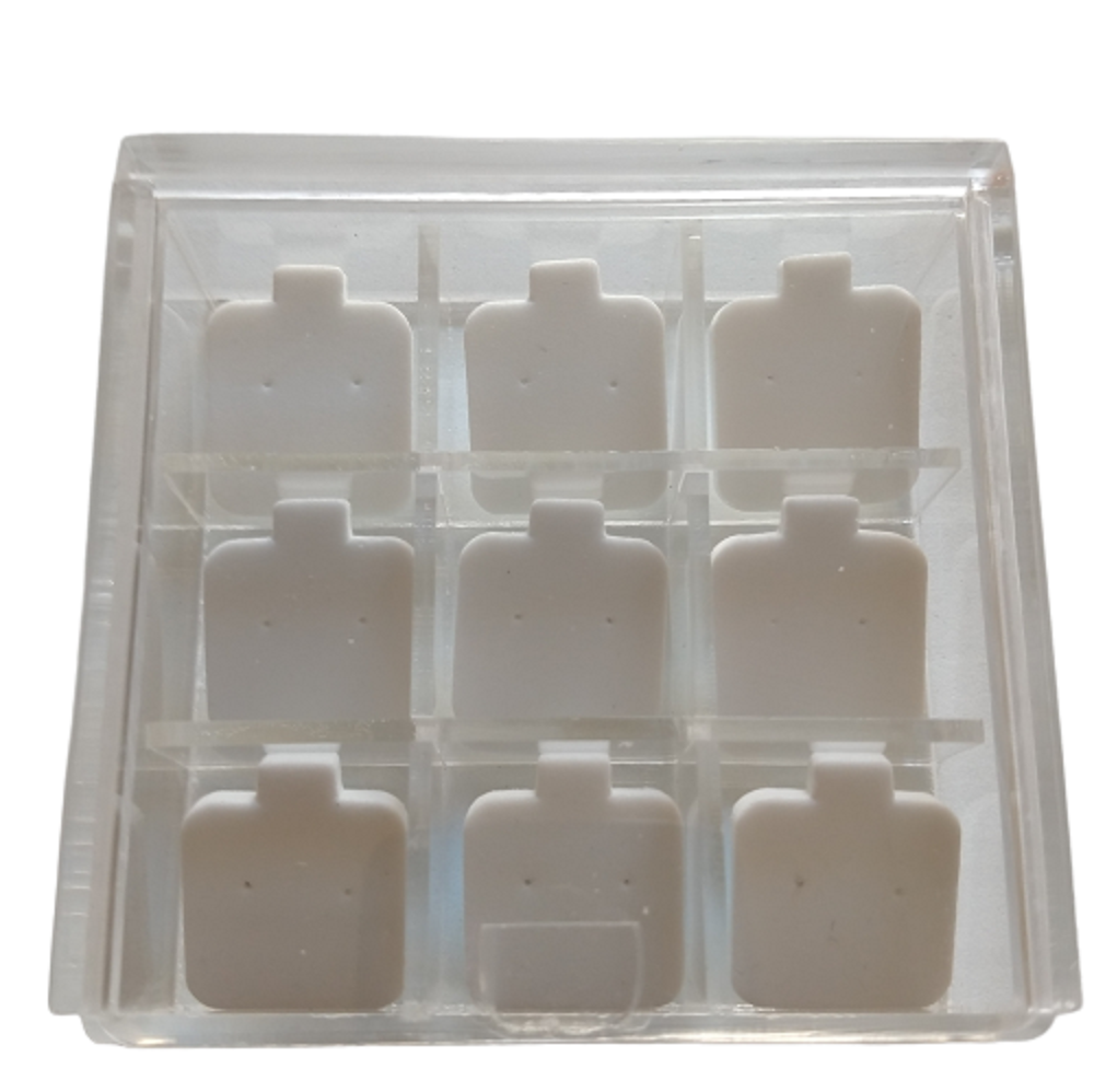 Caja de Acrilico para aretes mini 9 divisiones (con almohadillas blancas y negras ) de regalo