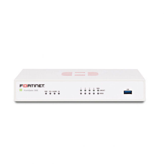 Router Fortinet con Firewall FortiGate 30E, Alámbrico, 950 Mbit/s, 4x RJ-45-Equipo Clase B, Reacondicionado.