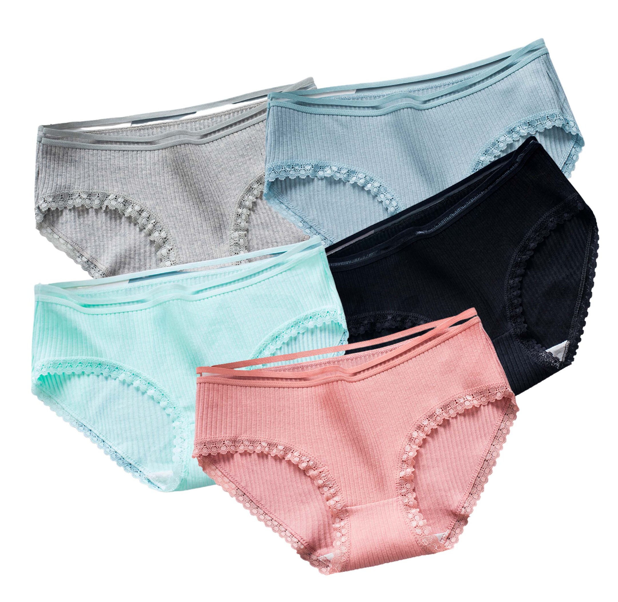 Paquete De Pantaletas Algodón Con Orilla De Encaje Lencería