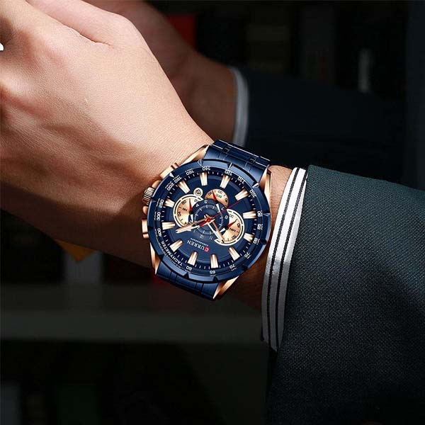 Reloj Hombre Ejecutivo, Elegante, Fechador, Subdiales decorativos, Movimiento Análogo con Correa de  