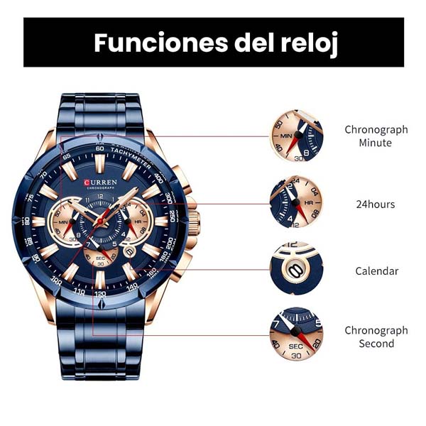 Reloj Hombre Ejecutivo, Elegante, Fechador, Subdiales decorativos, Movimiento Análogo con Correa de  
