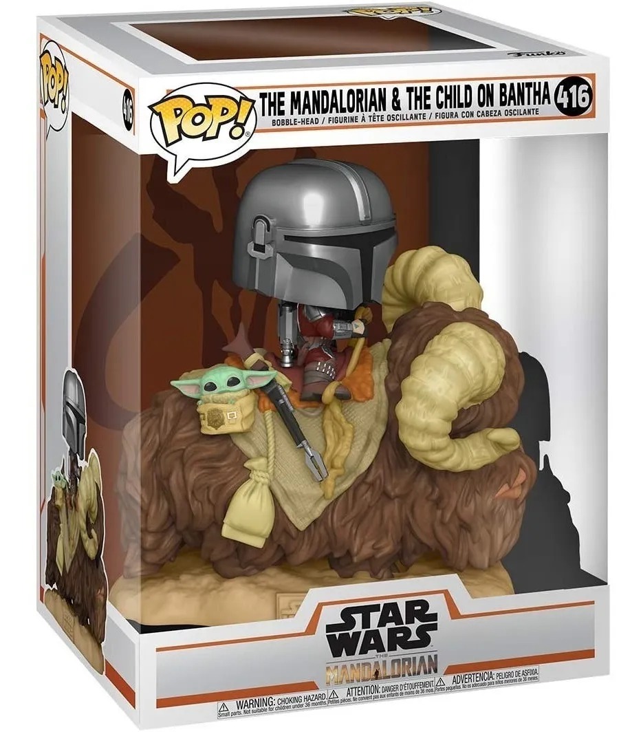 Pop! funko 416 Mandalorian The Child sobre bantha 3.75 pulgadas