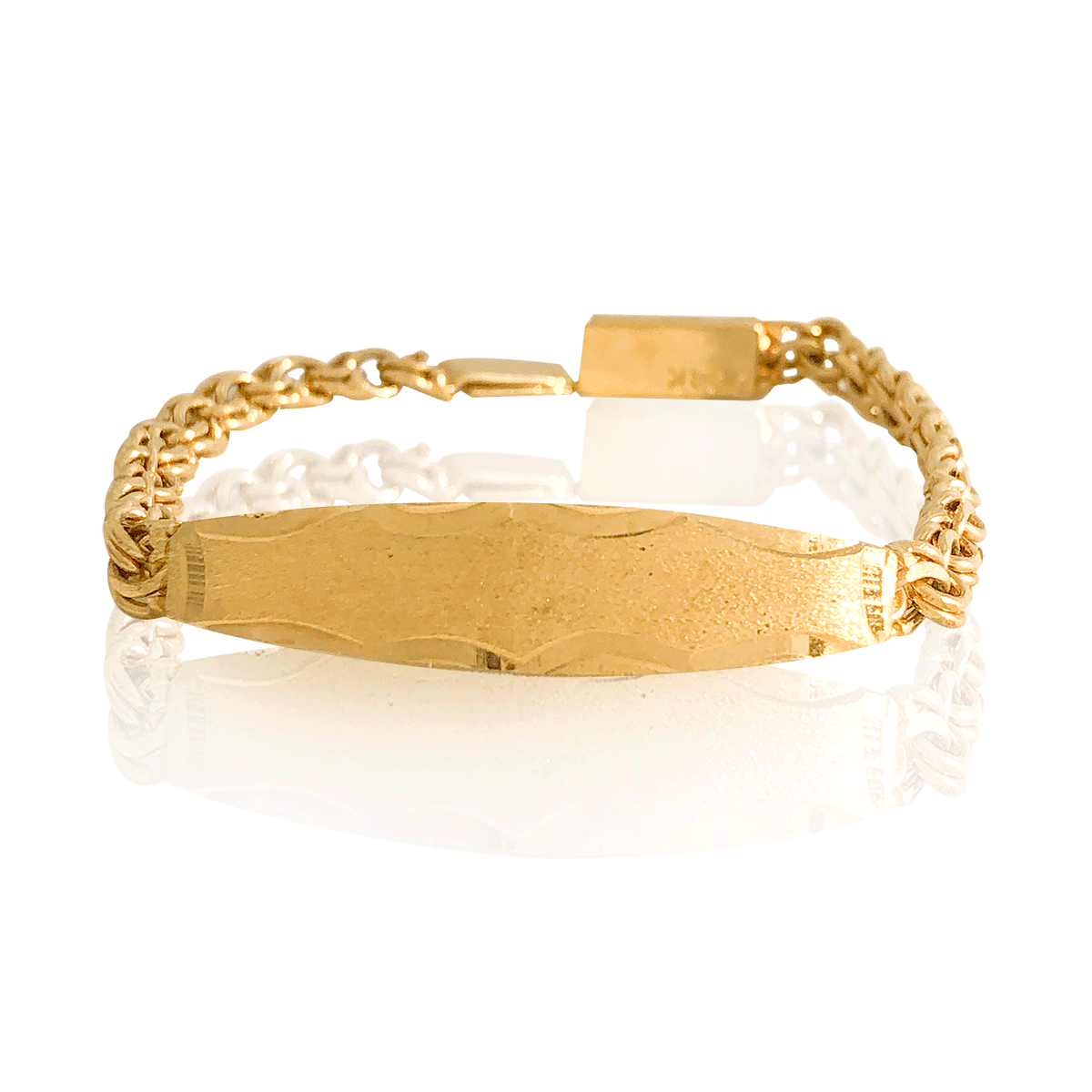 Esclava Pulsera Brazalete Oro 18K Laminado #011 Tejido Chino Placa figura 3 ondas Largo 18 cm Ancho 4 cm