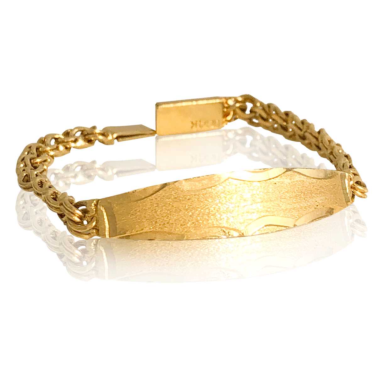 Esclava Pulsera Brazalete Oro 18K Laminado #011 Tejido Chino Placa figura 3 ondas Largo 18 cm Ancho 4 cm