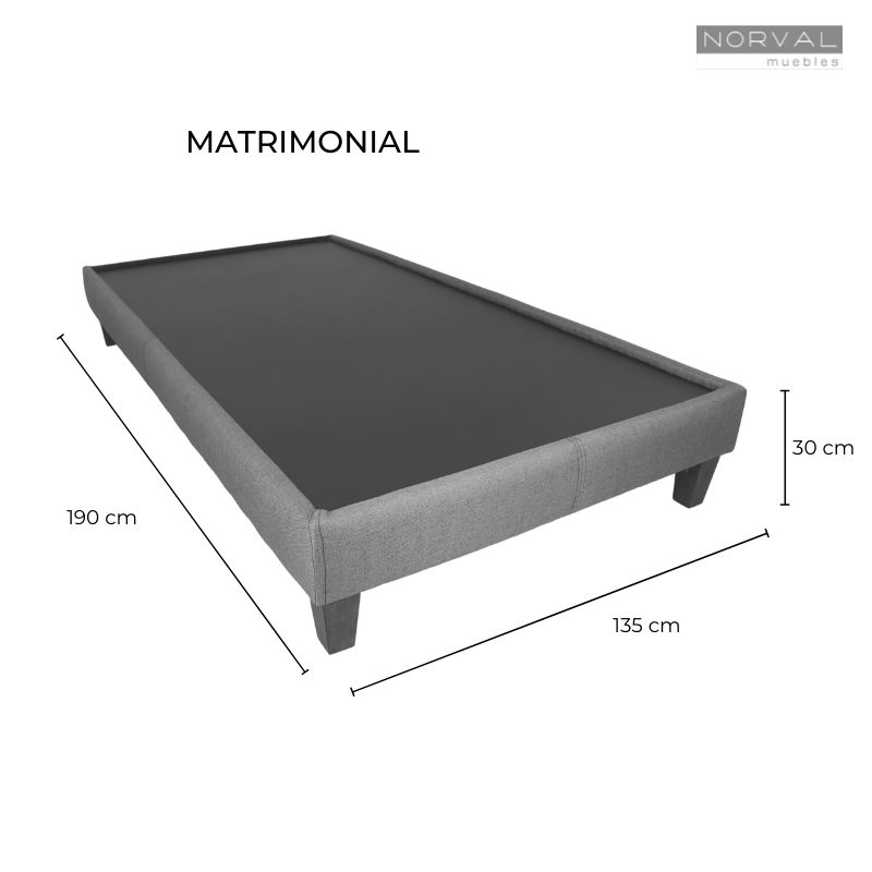 Base para Cama Matrimonial NORVAL Muebles Base Nevada con patas Altas de Madera con Moderno tapiz en Lino Gris