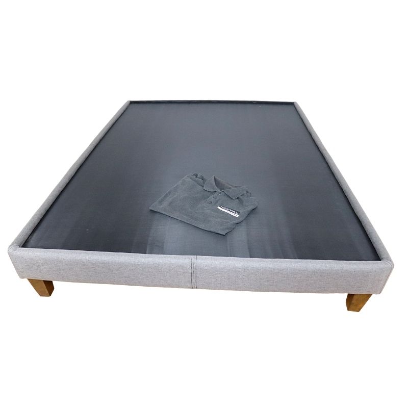 Base para Cama Queen Size NORVAL Muebles Base Nevada con patas Altas de Madera con Moderno tapiz en Lino Gris