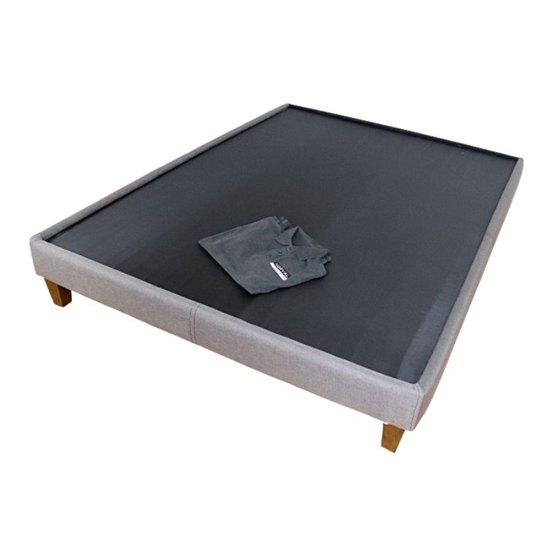 Base para Cama Queen Size NORVAL Muebles Base Nevada con patas Altas de Madera con Moderno tapiz en Lino Gris