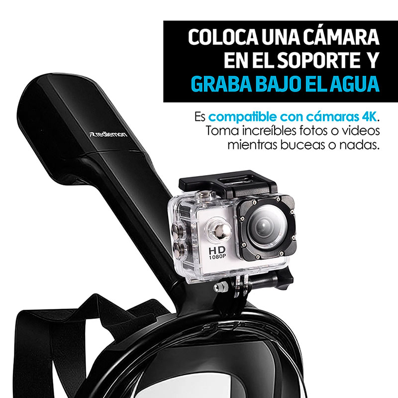 Máscara de Snorkel con Soporte para Cámara tipo GoPro Talla M-L Redlemon