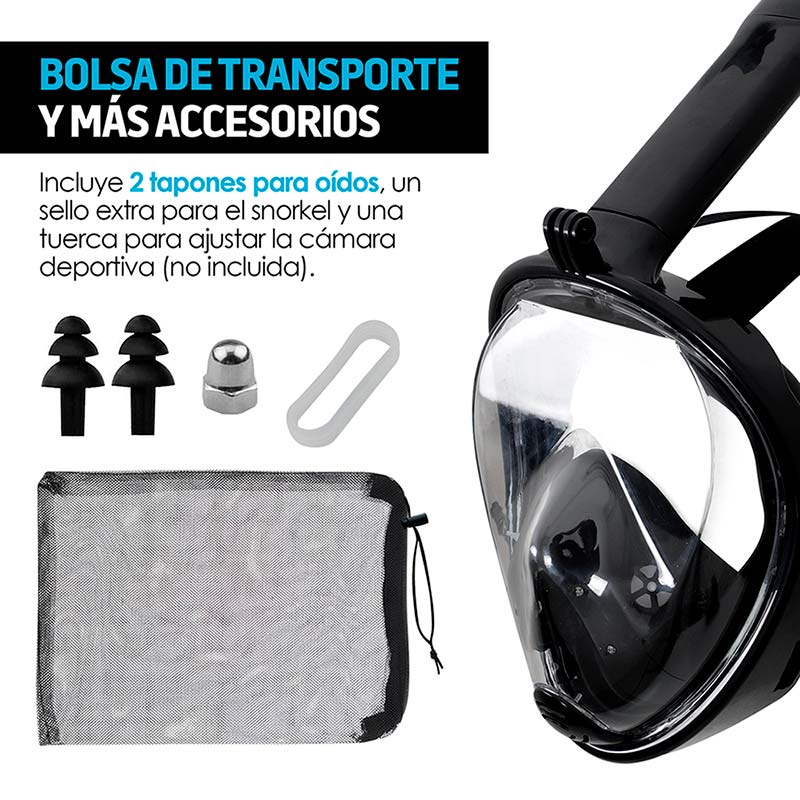Máscara de Snorkel con Soporte para Cámara tipo GoPro Talla M-L Redlemon