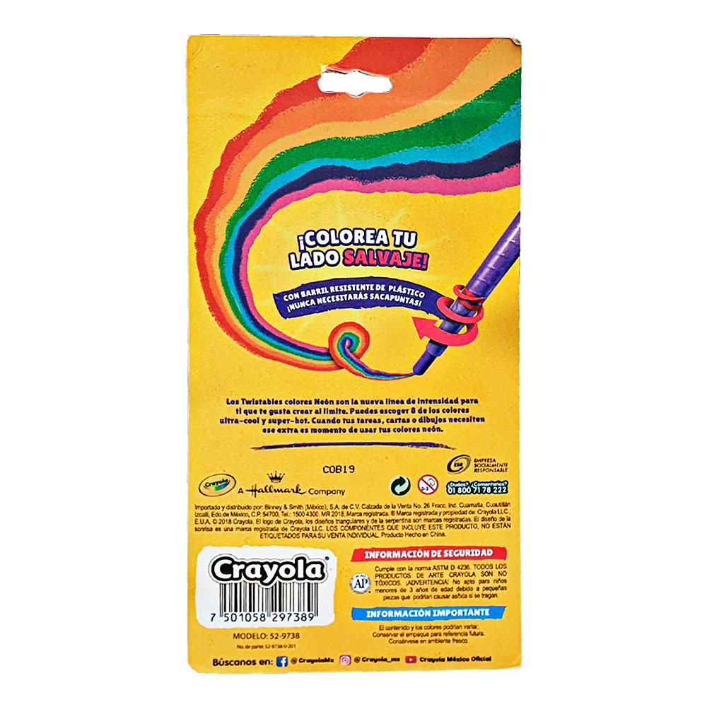 Crayones De Colores Crayola Twisteables 8 Piezas Neón