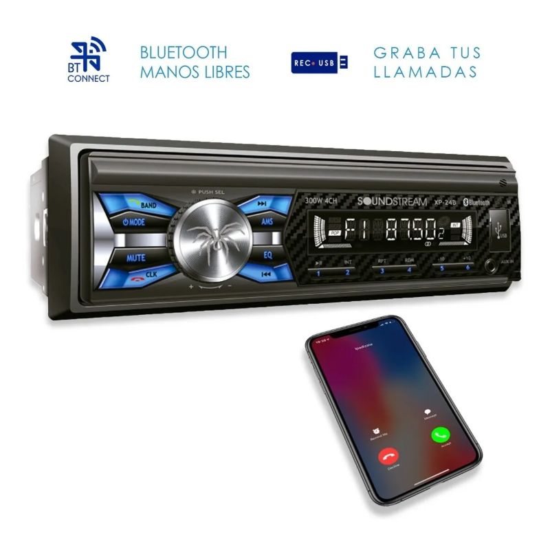 Autoestereo Soundstream Bluetooth Usb Caratula Desmonable XP-24B