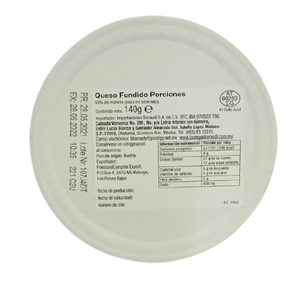 EL GALLO AZUL QUESO FUNDIDO EN PORCIONES DE 8 PZAS CAJA 140g 