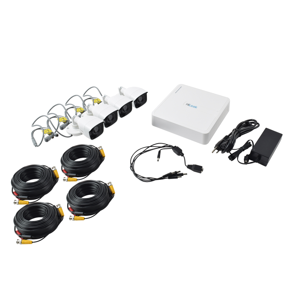 Kit de 4 Cámaras de seguridad Hilook 720p HD Bala color Blanco Policarbonato + Disco duro 1TB KIT7204BP-1TB