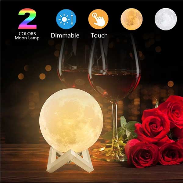 LÁMPARA DE MESA EN FORMA DE LUNA CONTROL TÁCTIL DE BRILLO